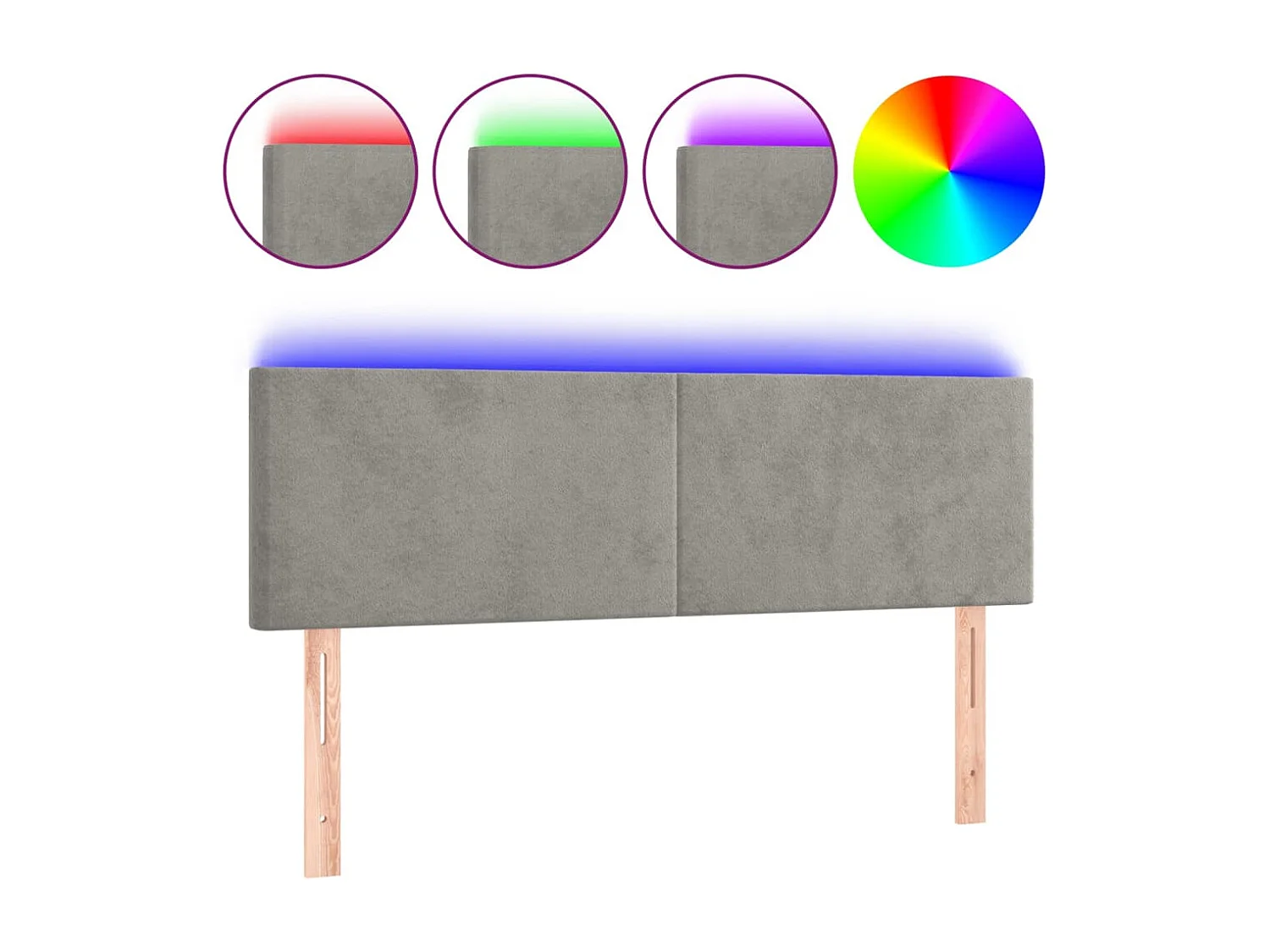 Hoofdbord | Hoofdeinde LED 144x5x78/88 cm fluweel lichtgrijs