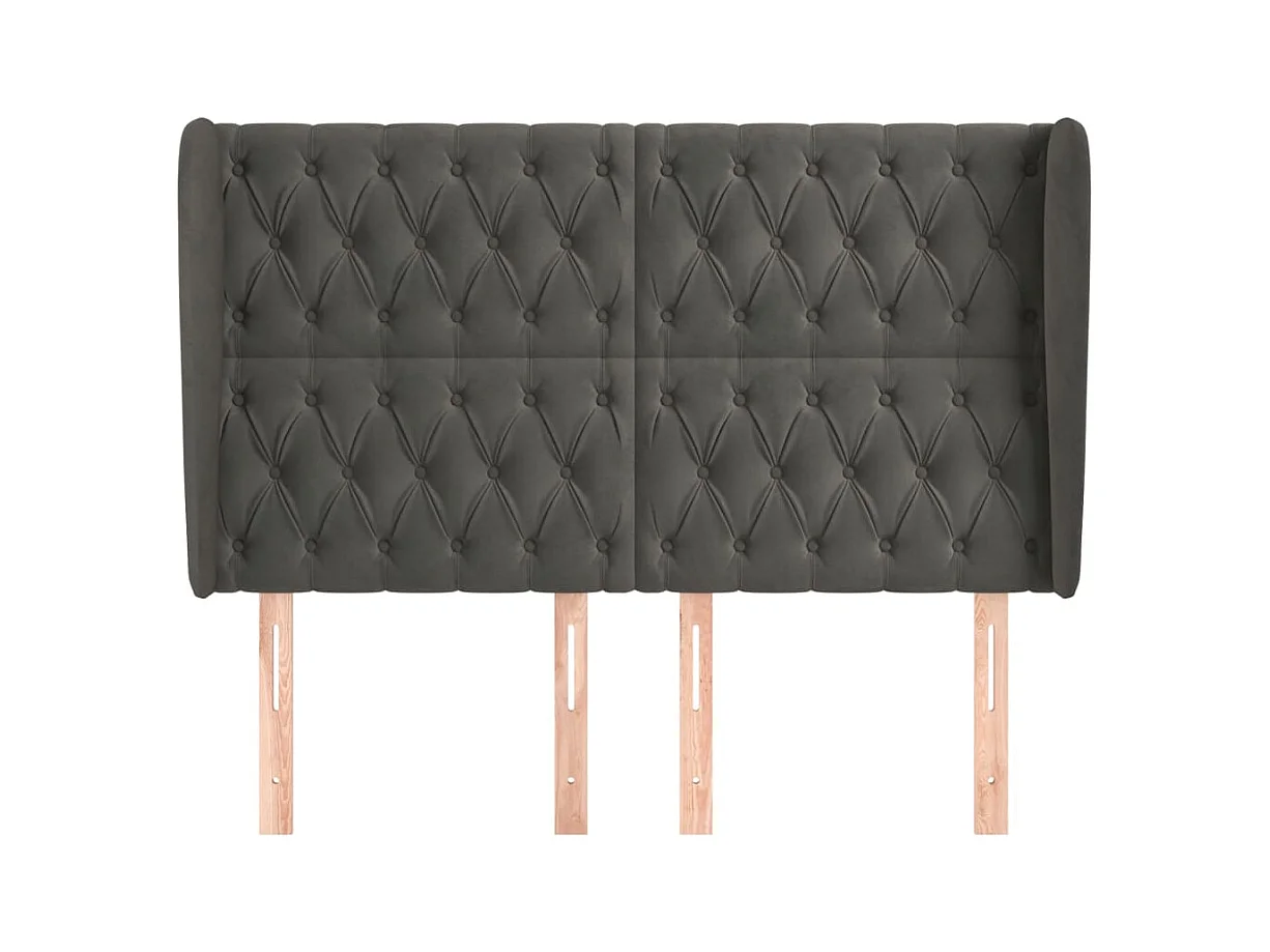 Cabecero | Cabezal de Cama | Mueble cabecero con orejas de terciopelo gris oscuro 163x23x118/128 cm