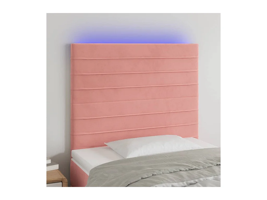 Tête de Lit | Panneau de tête pour lit Moderne à LED Rose 90x5x118/128 cm Velours