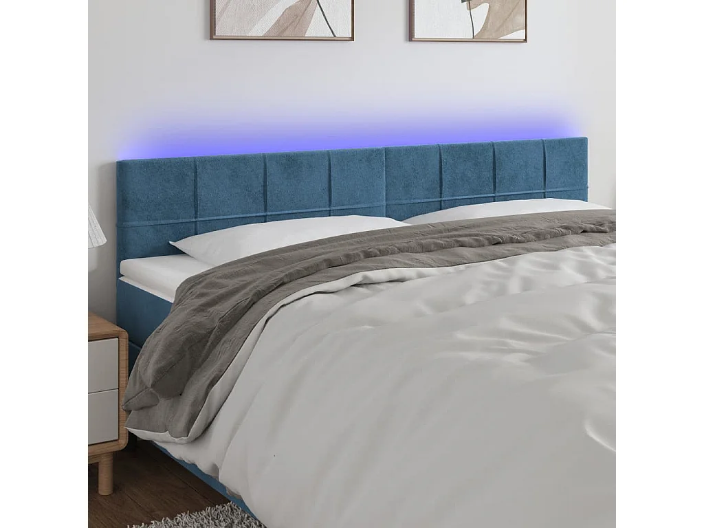 Hoofdbord | Hoofdeinde LED 200x5x78/88 cm fluweel donkerblauw