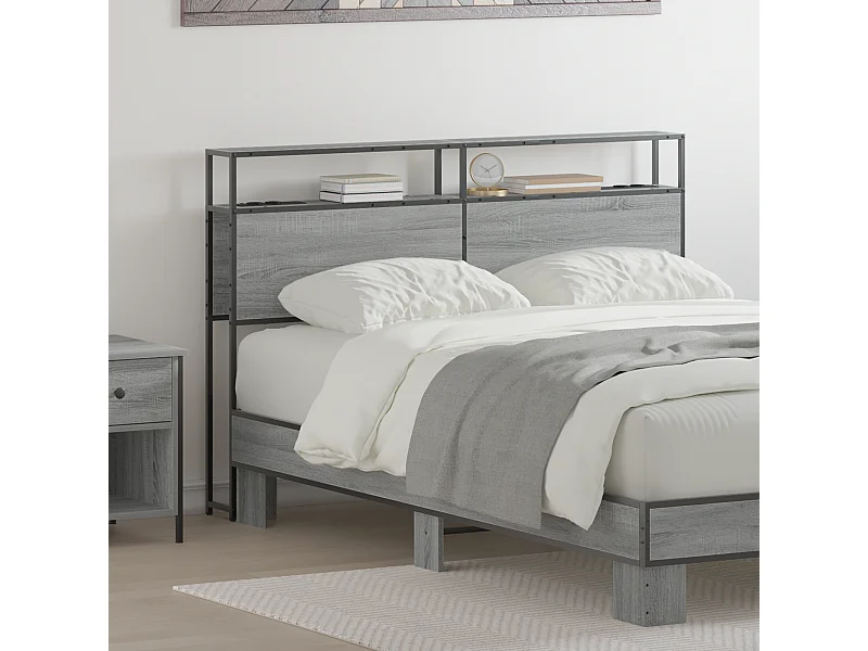 Mueble cabecero con almacenamiento | Cabecera de almacenamiento con estante Gris sonoma 135 cm
