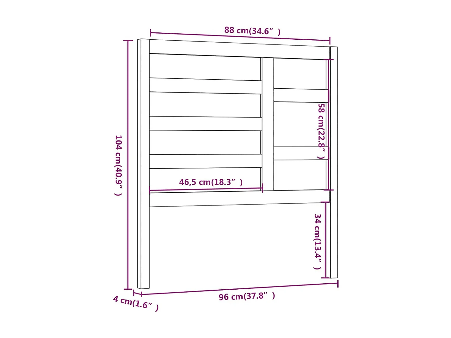 Cabecero de Cama | Cabezal de cama | Mueble de cabecero madera maciza de pino blanco 96x4x104 cm