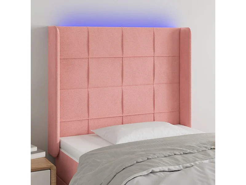 Cabecero | Cabezal de Cama | Mueble cabecero con LED de terciopelo rosa 93x16x118/128 cm