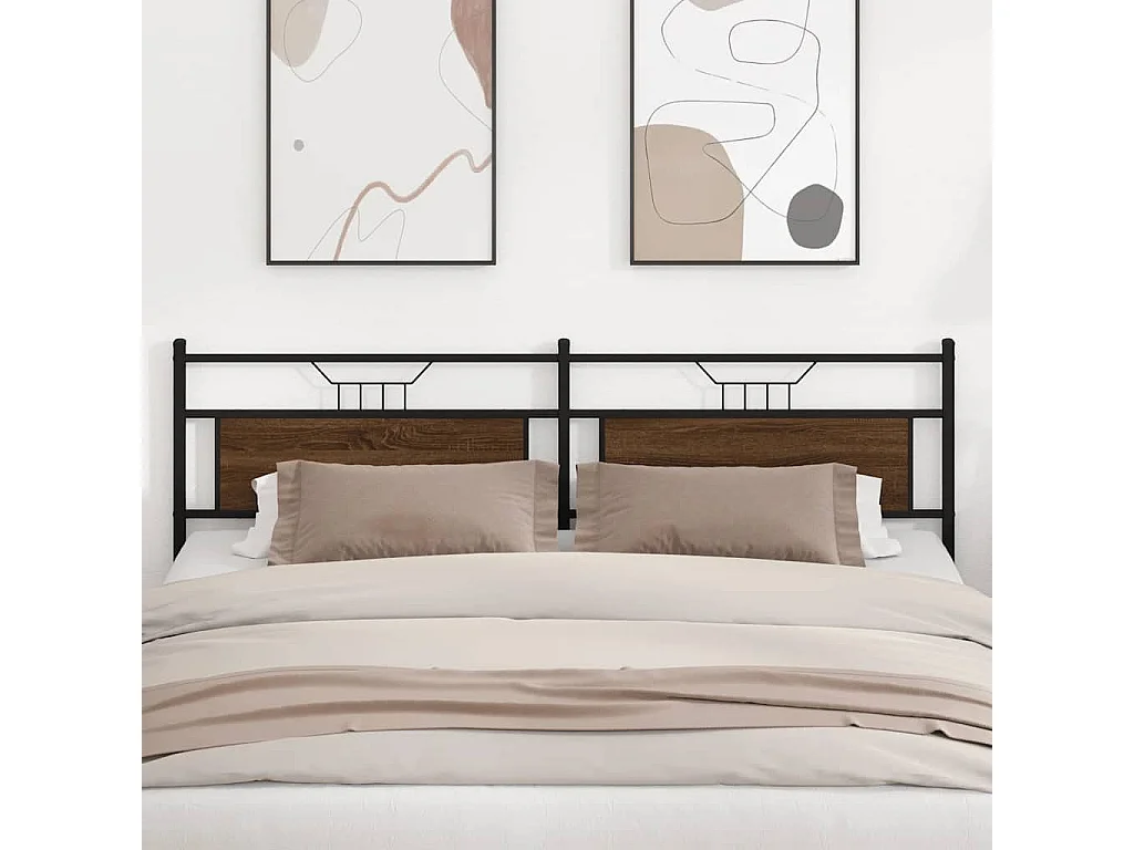 Tête de Lit | Panneau de tête pour lit Moderne chêne marron 193 cm bois d'ingénierie et acier