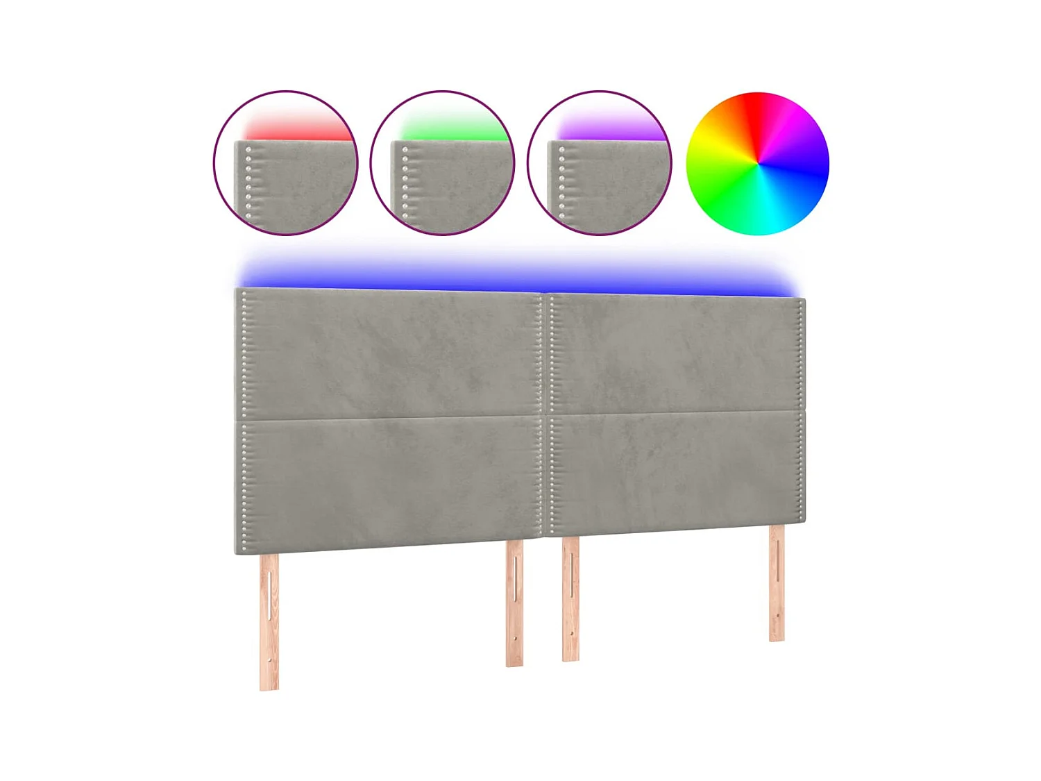 Cabecero | Cabezal de Cama | Mueble cabecero con luces LED terciopelo gris claro 200x5x118/128 cm