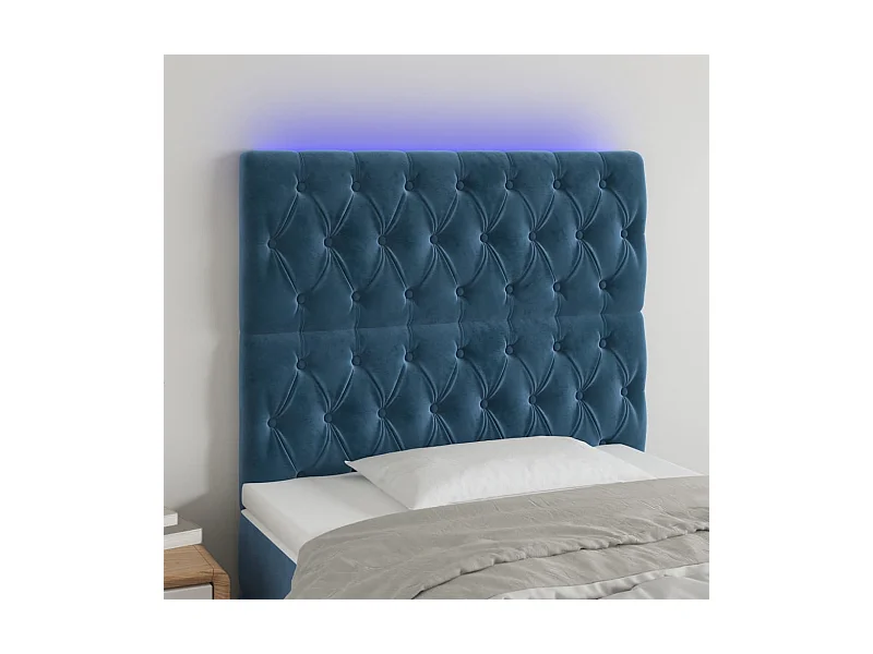Cabecero | Cabezal de Cama | Mueble cabecero con luces LED terciopelo azul oscuro 100x7x118/128 cm