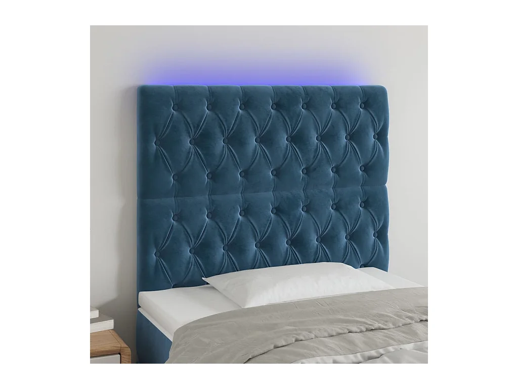 Cabecero | Cabezal de Cama | Mueble cabecero con luces LED terciopelo azul oscuro 100x7x118/128 cm