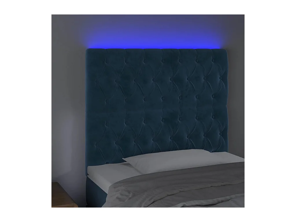 Cabecero | Cabezal de Cama | Mueble cabecero con luces LED terciopelo azul oscuro 100x7x118/128 cm