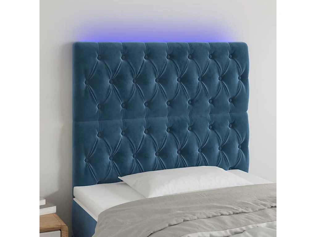 Hoofdbord | Hoofdeinde LED 100x7x118/128 cm fluweel donkerblauw