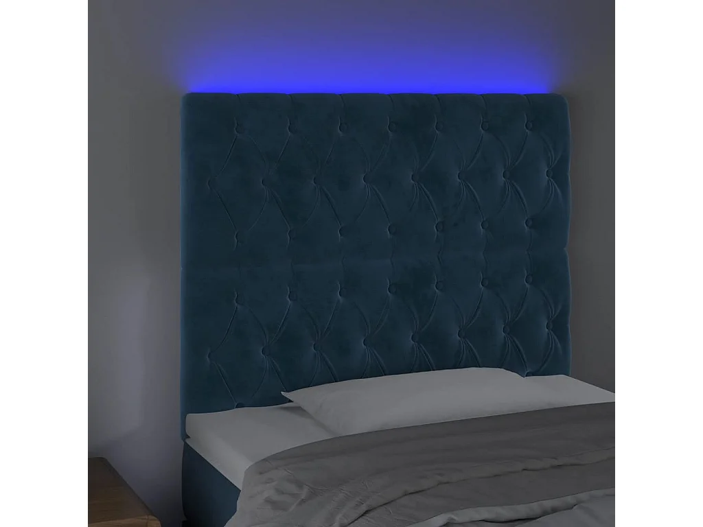 Hoofdbord | Hoofdeinde LED 100x7x118/128 cm fluweel donkerblauw