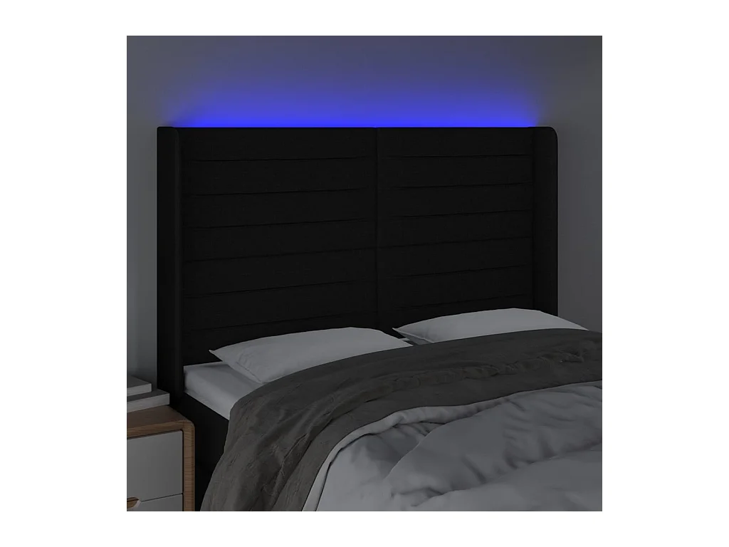 Mueble cabecero | Cabezal de cama | Cabecero con LED de tela negro 147x16x118/128 cm
