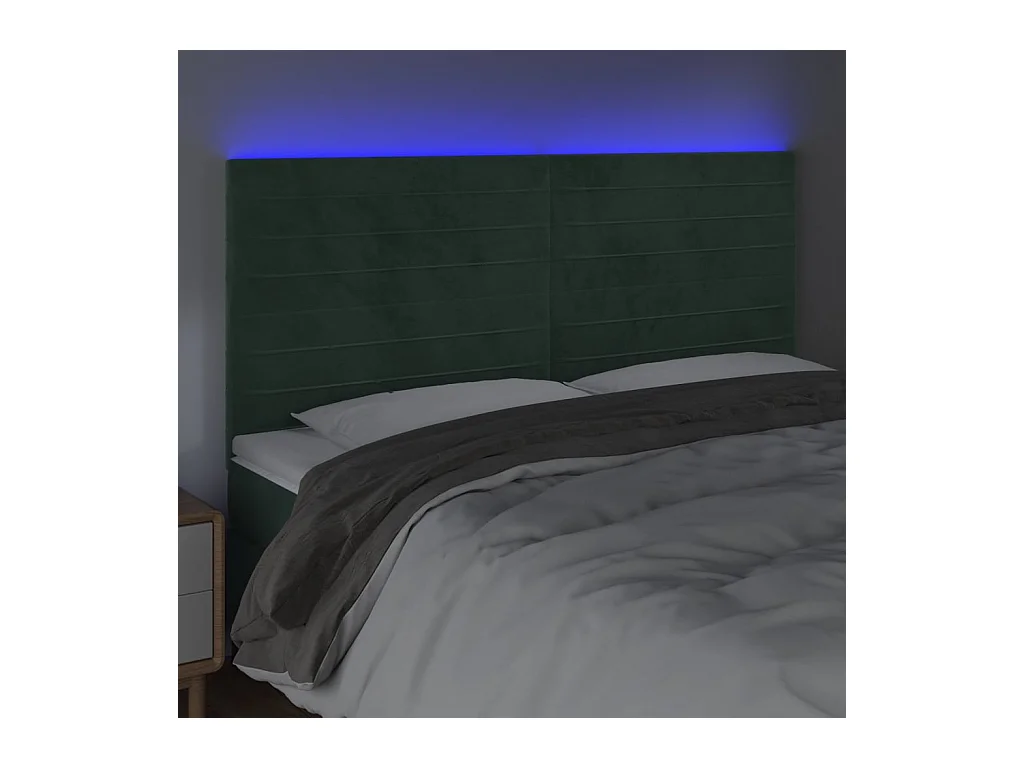 Tête de Lit | Panneau de tête pour lit Moderne à LED Vert foncé 180x5x118/128 cm Velours