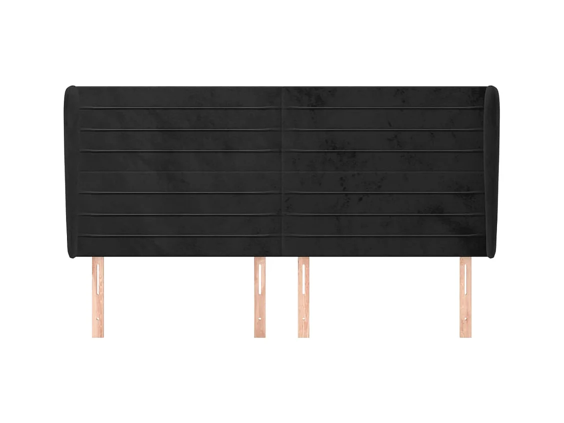 Cabecero | Cabezal de Cama | Mueble cabecero con orejas de terciopelo negro 203x23x118/128 cm