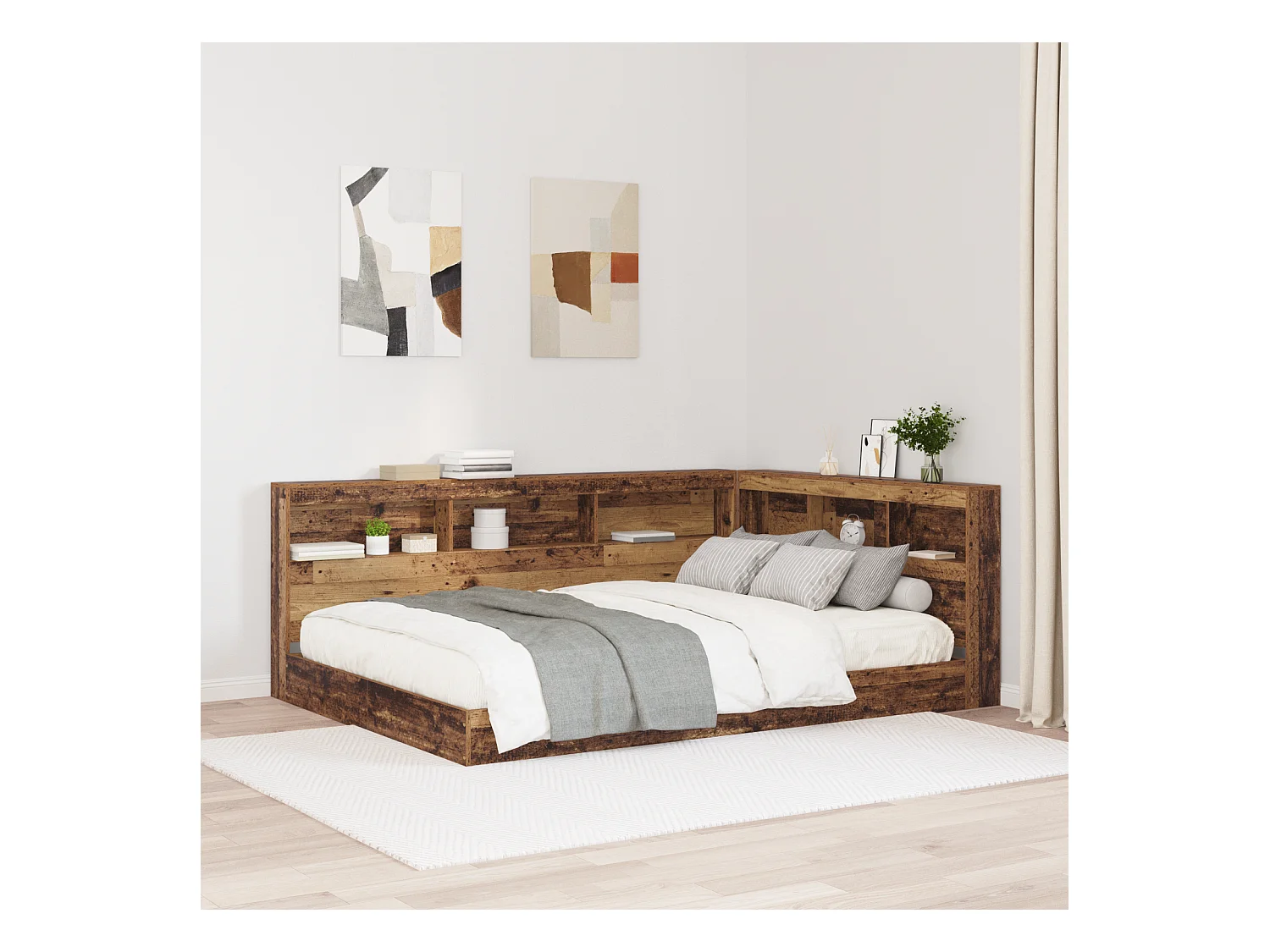 Mueble cabecero con almacenamiento | Cabecera de almacenamiento con estante Madera vieja 135 cm