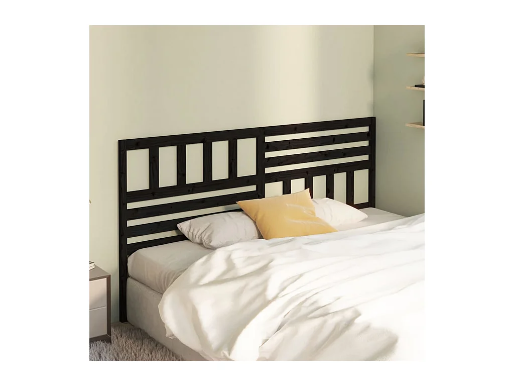 Tête de Lit | Panneau de tête pour lit Moderne Noir 206x4x100 cm Bois massif de pin
