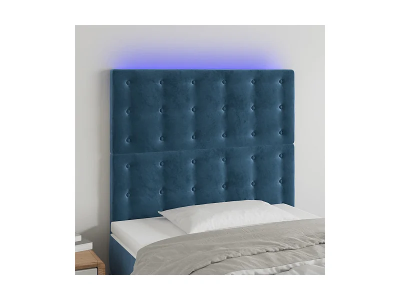 Cabecero | Cabezal de Cama | Mueble cabecero con luces LED terciopelo azul oscuro 90x5x118/128 cm