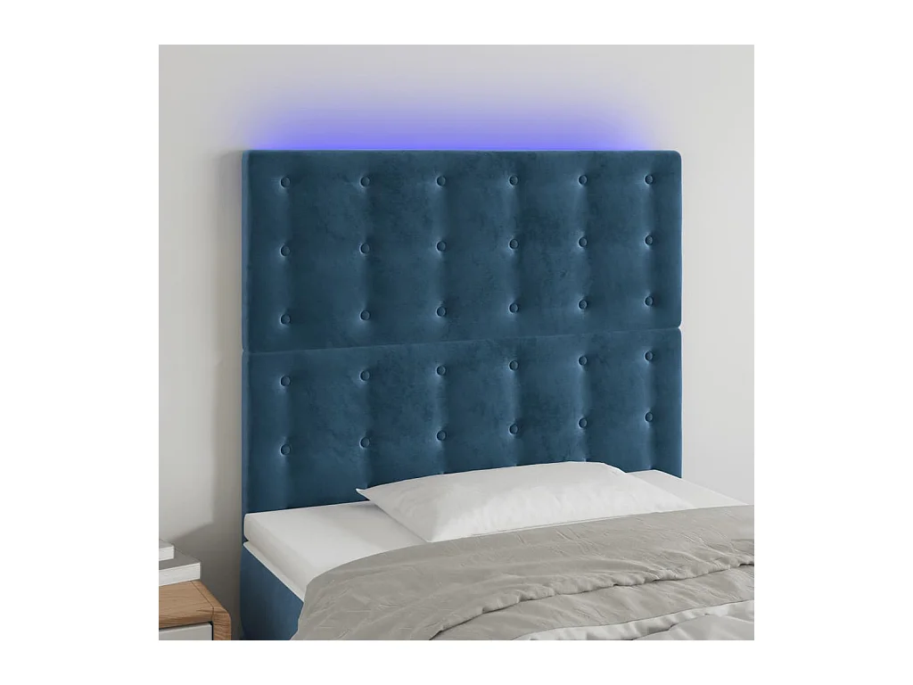 Cabecero | Cabezal de Cama | Mueble cabecero con luces LED terciopelo azul oscuro 90x5x118/128 cm