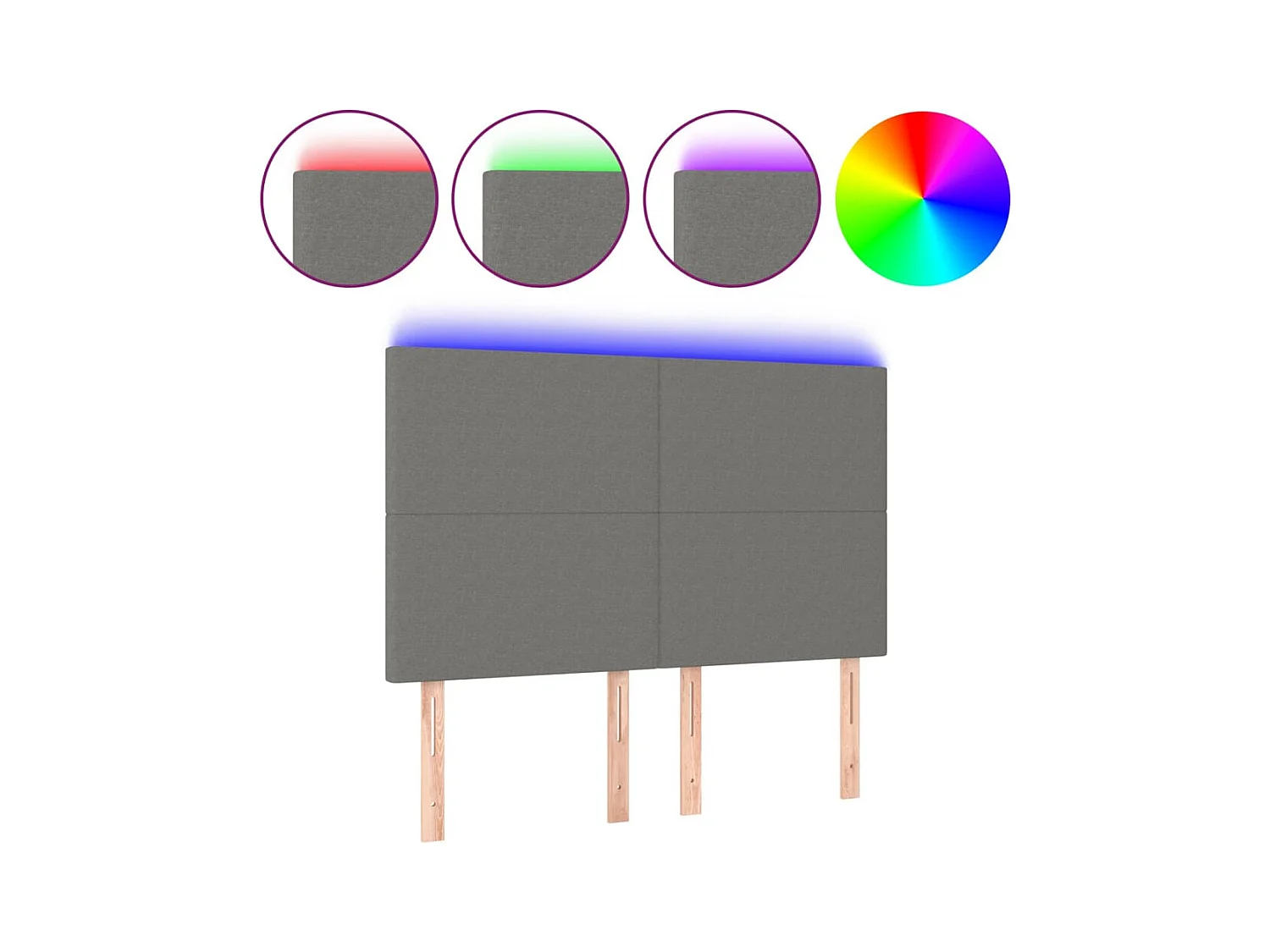 Cabecero | Cabezal de Cama | Mueble cabecero con luces LED tela gris oscuro 144x5x118/128 cm