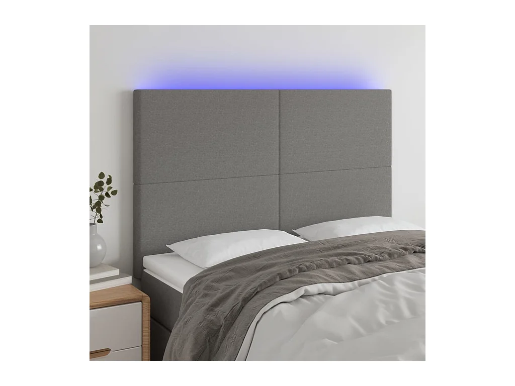 Tête de Lit | Panneau de tête pour lit Moderne à LED Gris foncé 144x5x118/128 cm Tissu