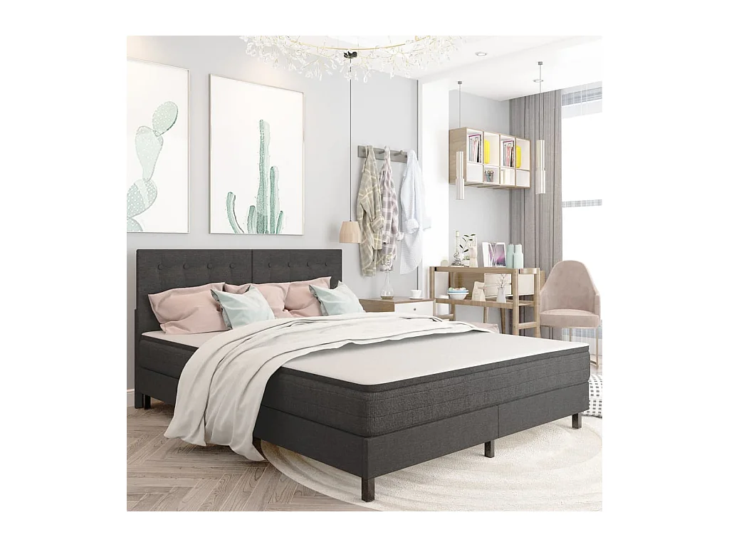 Cabecero | Cabezal de Cama | Mueble cabecero copetudo de tela gris oscuro 160x200 cm