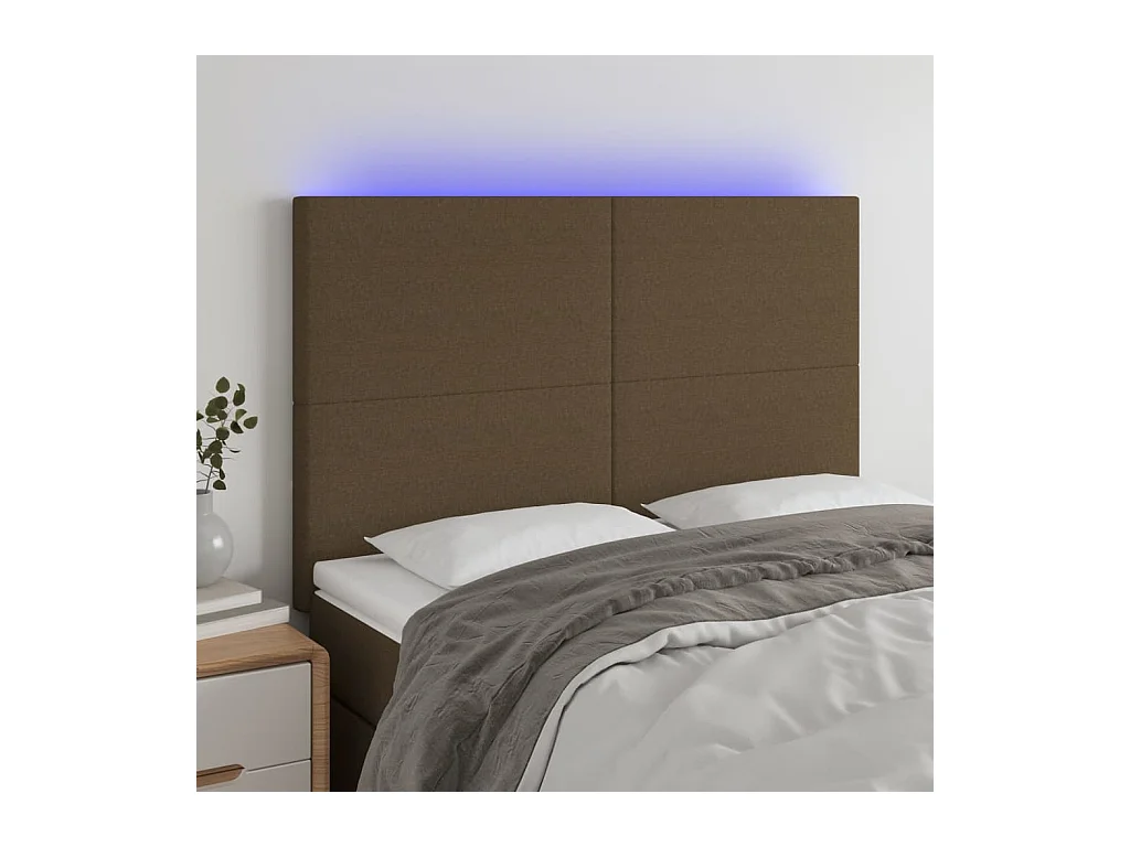 Tête de Lit | Panneau de tête pour lit Moderne à LED Marron foncé 144x5x118/128 cm Tissu