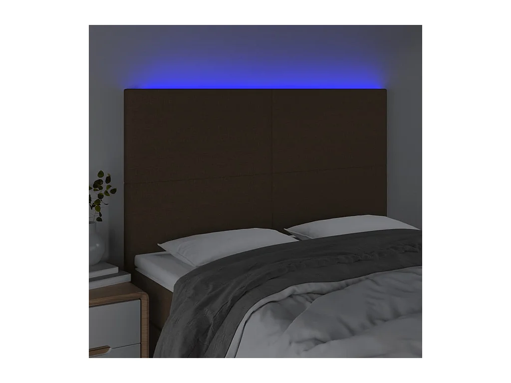 Tête de Lit | Panneau de tête pour lit Moderne à LED Marron foncé 144x5x118/128 cm Tissu