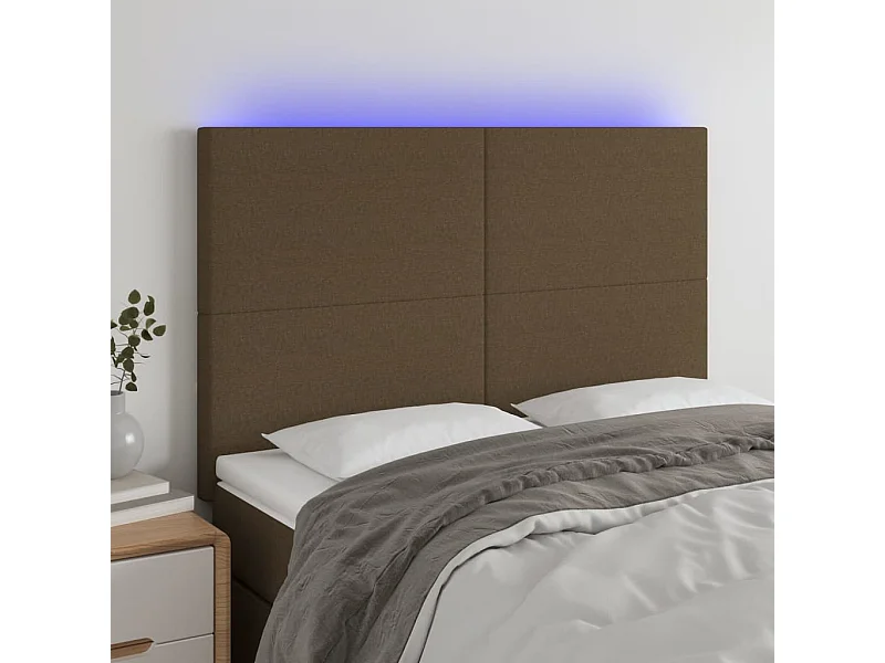 Cabecero | Cabezal de Cama | Mueble cabecero con luces LED tela marrón oscuro 144x5x118/128 cm