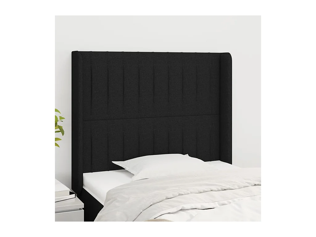 Tête de Lit | Panneau de tête pour lit Moderne avec oreilles Noir 93x16x118/128 cm Tissu