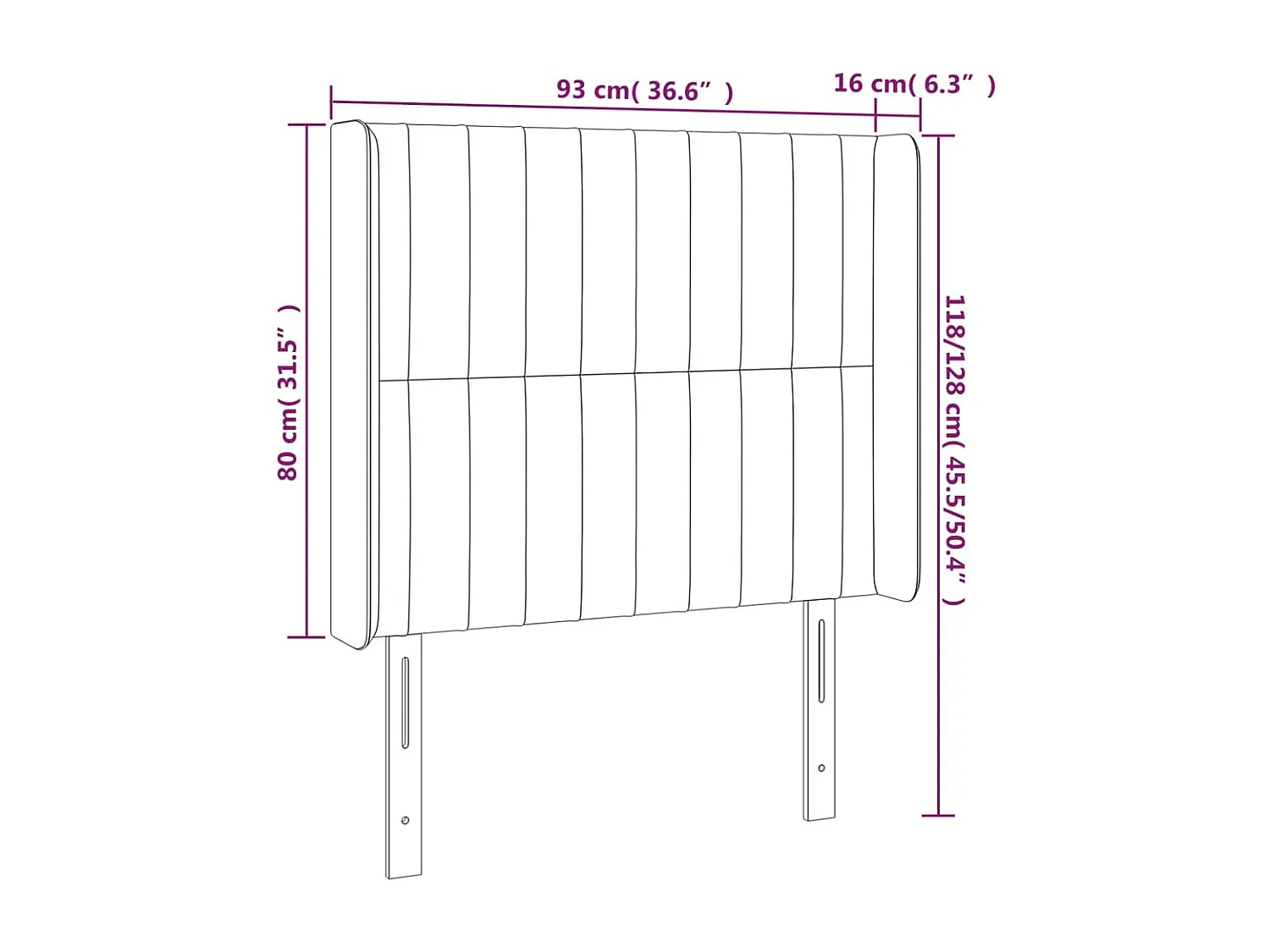 Hoofdbord | Hoofdeinde met randen 93x16x118/128 cm stof zwart
