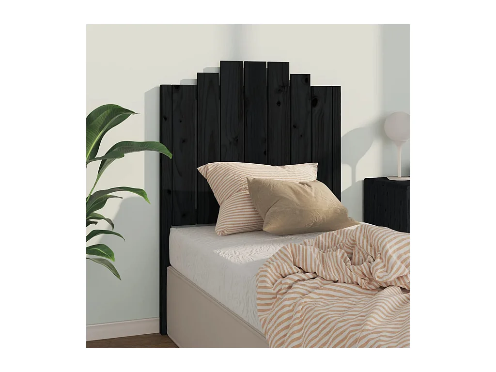 Cabecero de Cama | Cabezal de cama | Mueble de cabecero madera maciza de pino negro 81x4x110 cm