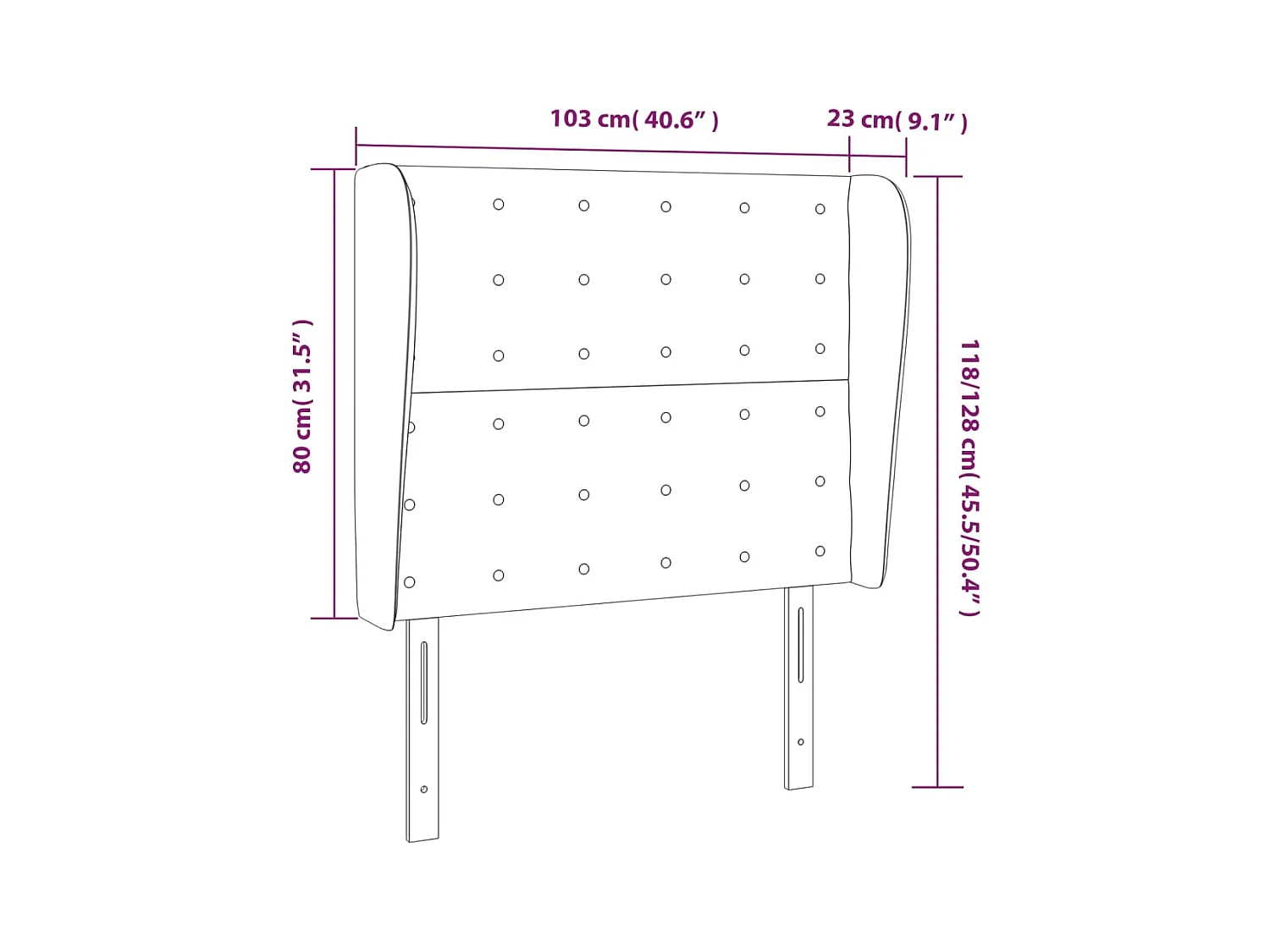 Cabecero | Cabezal de Cama | Mueble cabecero con orejas de terciopelo rosa 103x23x118/128 cm