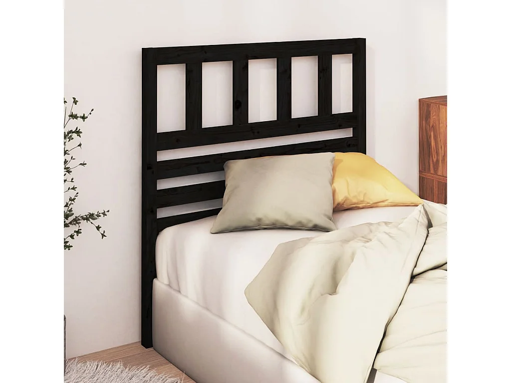 Tête de Lit | Panneau de tête pour lit Moderne Noir 81x4x100 cm Bois massif de pin