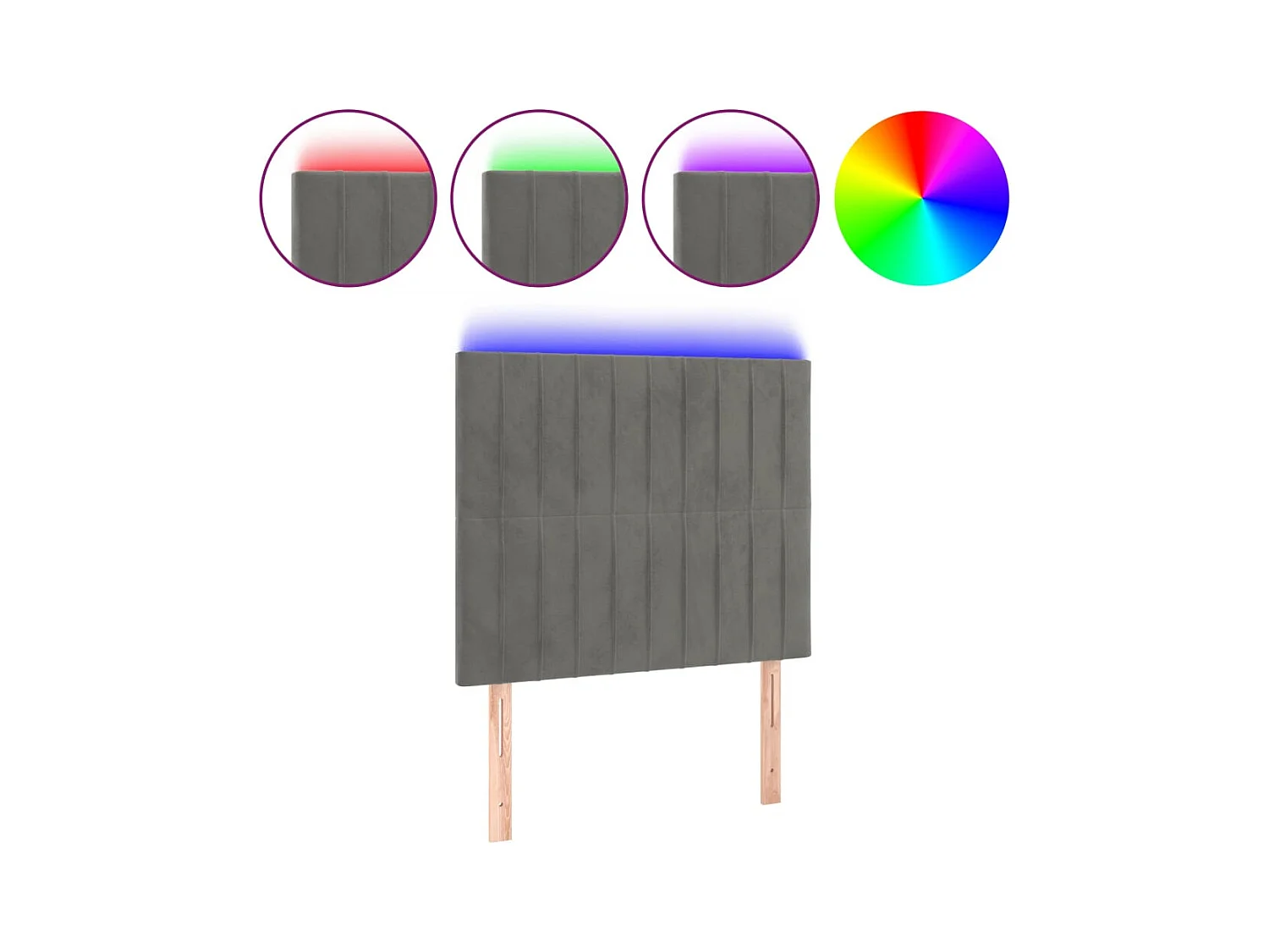 Tête de Lit | Panneau de tête pour lit Moderne à LED Gris clair 100x5x118/128 cm Velours