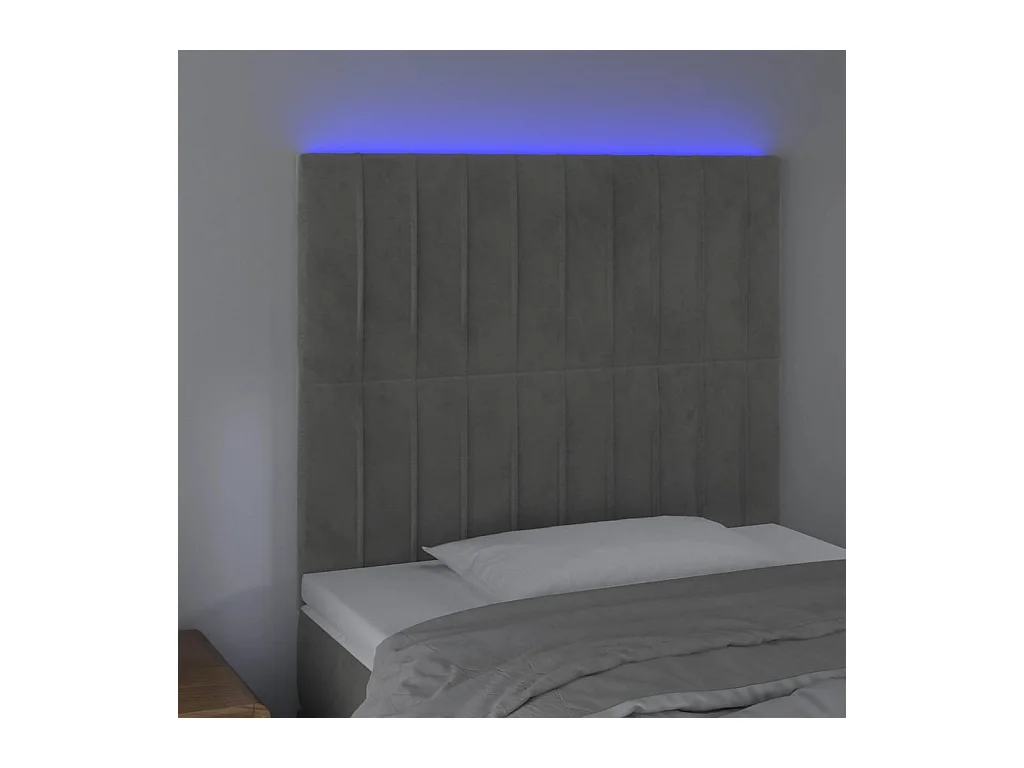 Tête de Lit | Panneau de tête pour lit Moderne à LED Gris clair 100x5x118/128 cm Velours