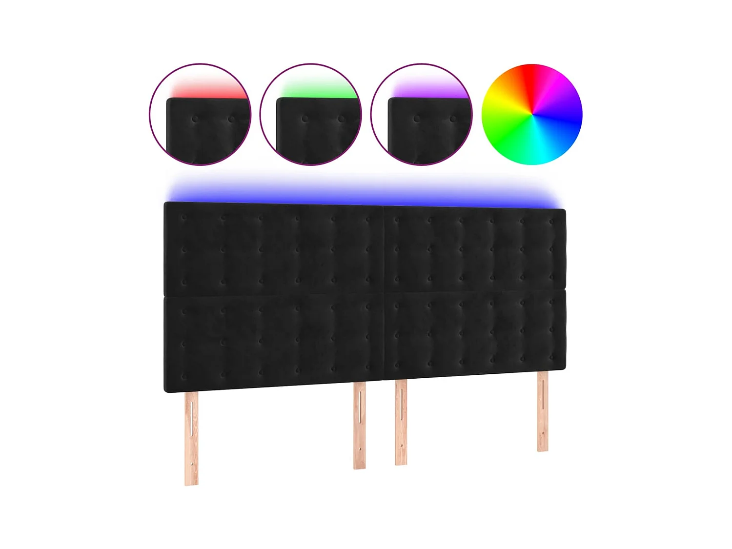 Tête de Lit | Panneau de tête pour lit Moderne à LED Noir 160x5x118/128 cm Velours