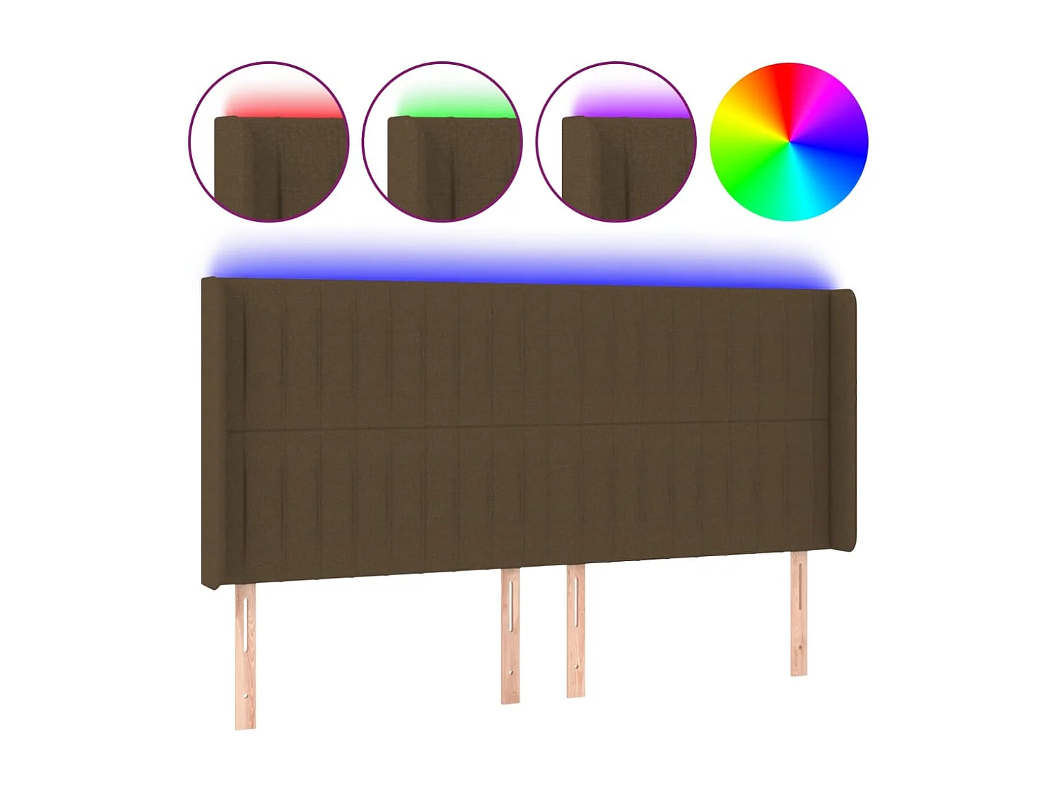 Tête de Lit | Panneau de tête pour lit Moderne à LED Marron foncé 183x16x118/128 cm Tissu
