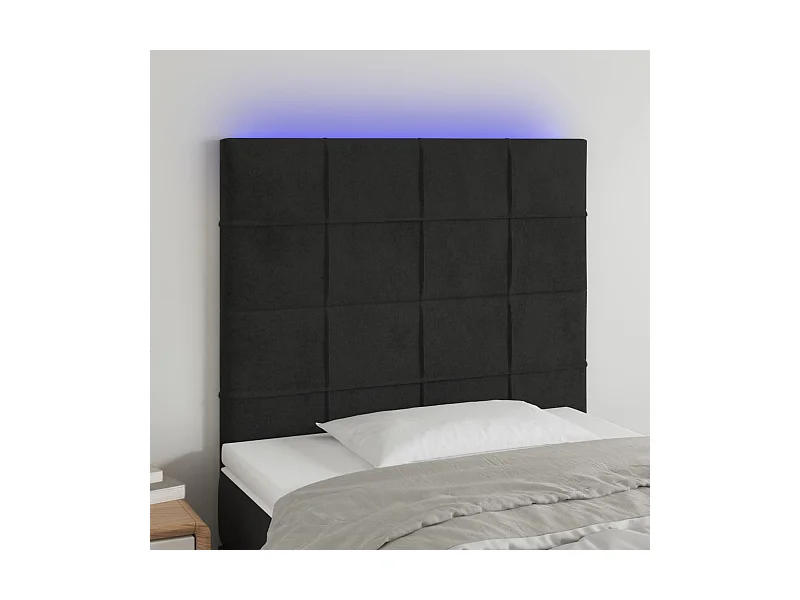 Cabecero | Cabezal de Cama | Mueble cabecero con luces LED terciopelo negro 80x5x118/128 cm