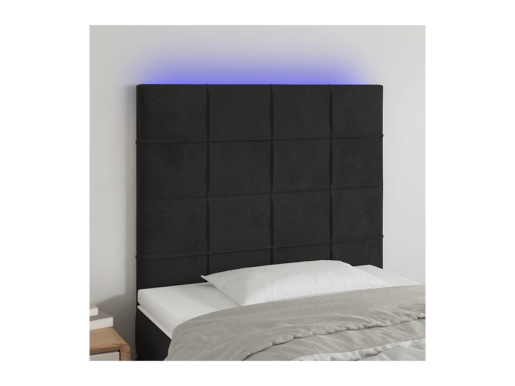Cabecero | Cabezal de Cama | Mueble cabecero con luces LED terciopelo negro 80x5x118/128 cm