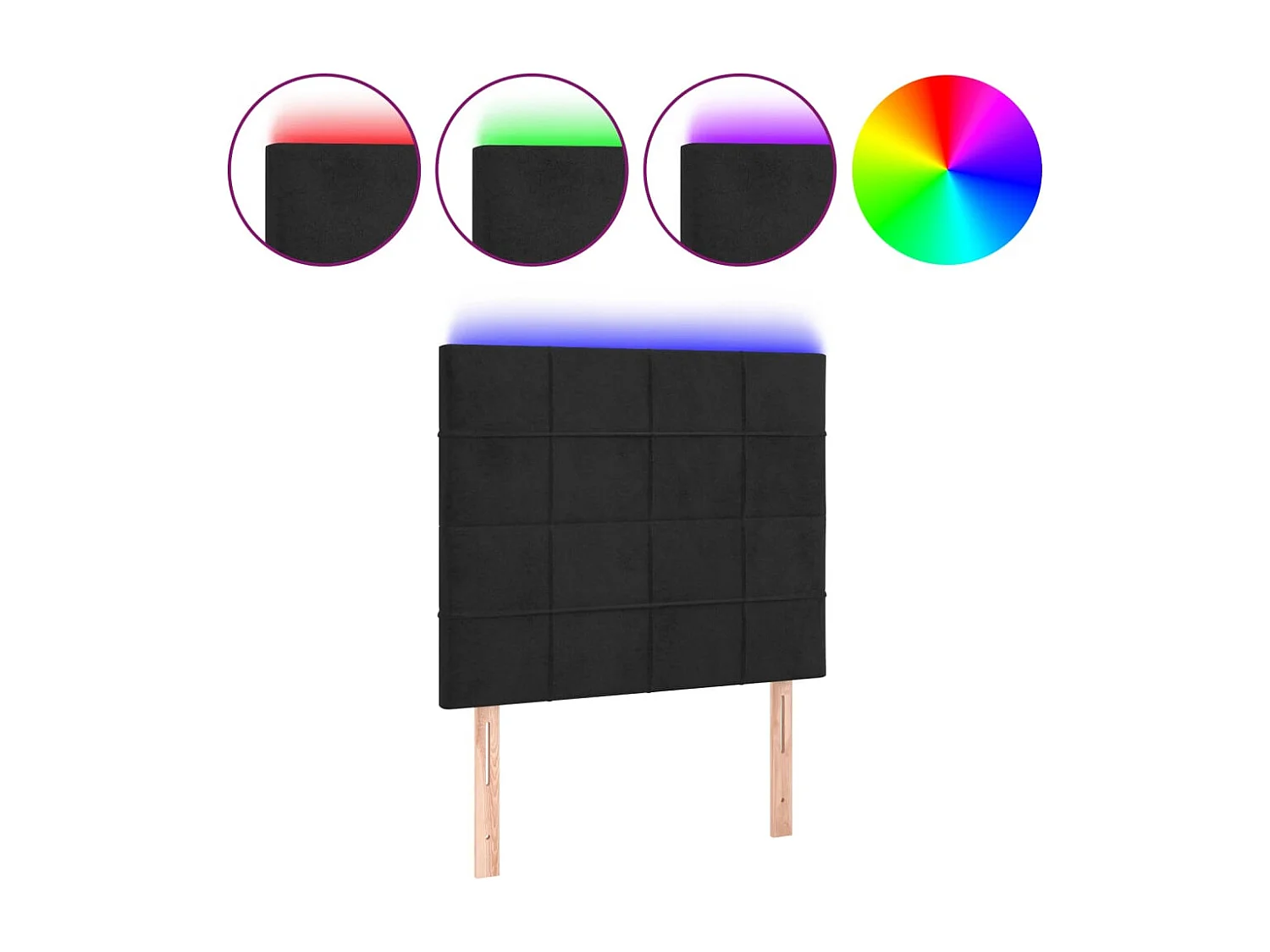 Cabecero | Cabezal de Cama | Mueble cabecero con luces LED terciopelo negro 80x5x118/128 cm