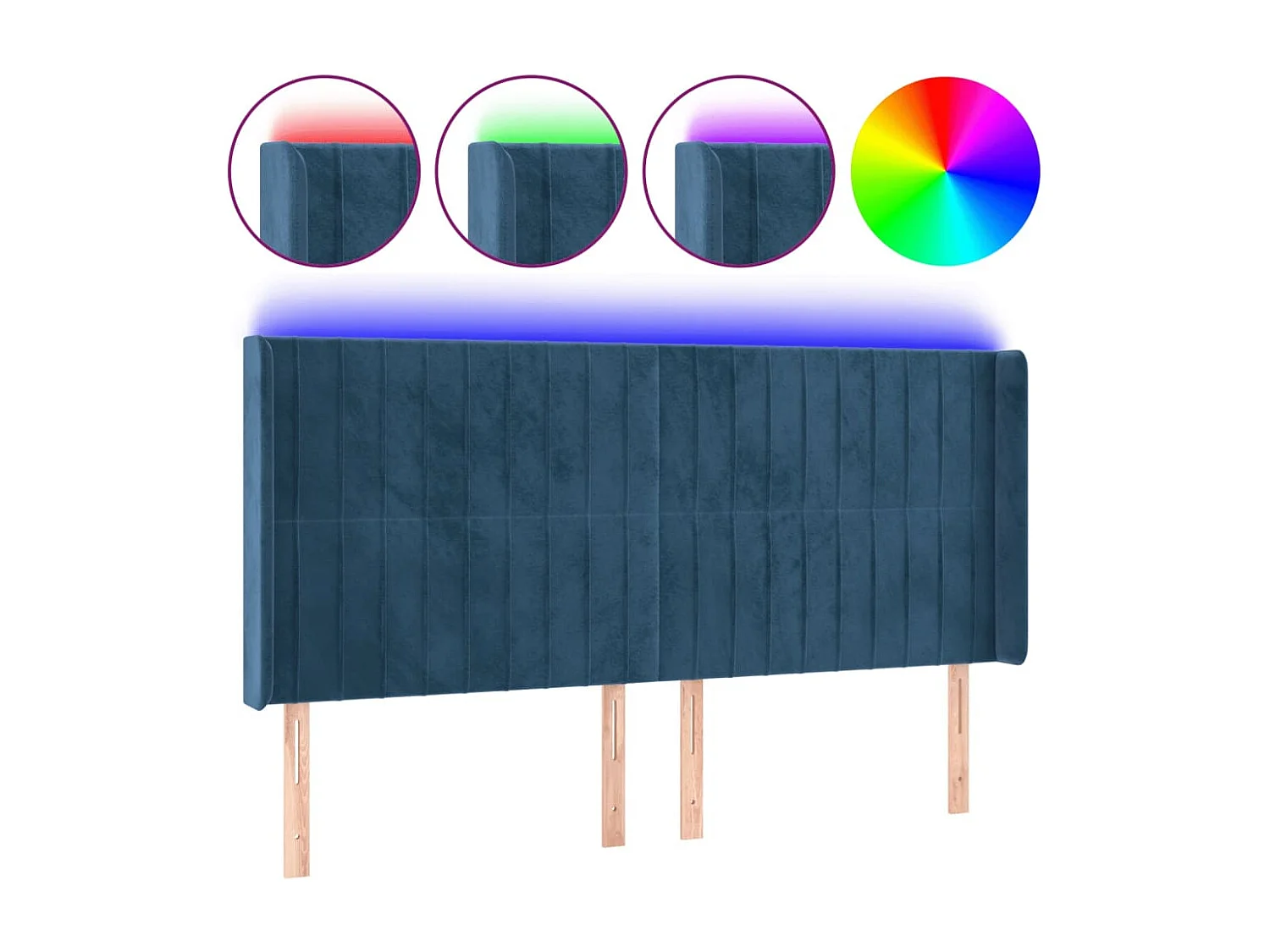 Tête de Lit | Panneau de tête pour lit Moderne à LED Bleu foncé 183x16x118/128 cm Velours