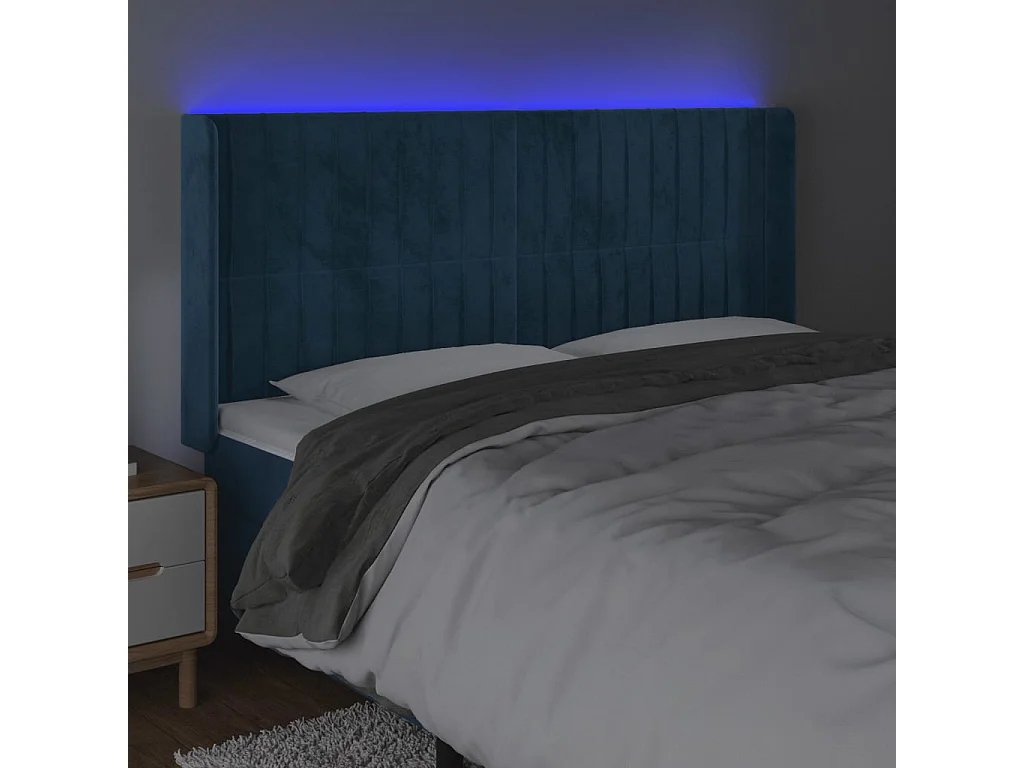 Tête de Lit | Panneau de tête pour lit Moderne à LED Bleu foncé 183x16x118/128 cm Velours