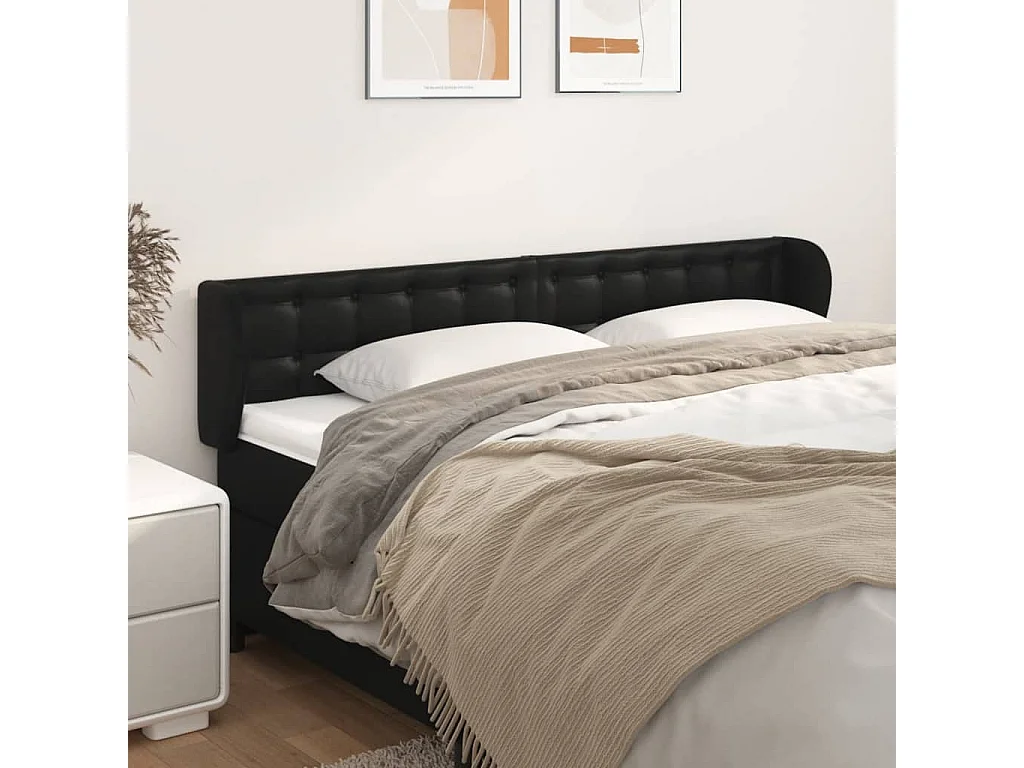 Tête de Lit | Panneau de tête pour lit Moderne avec oreilles Noir 163x23x78/88 cm Similicuir