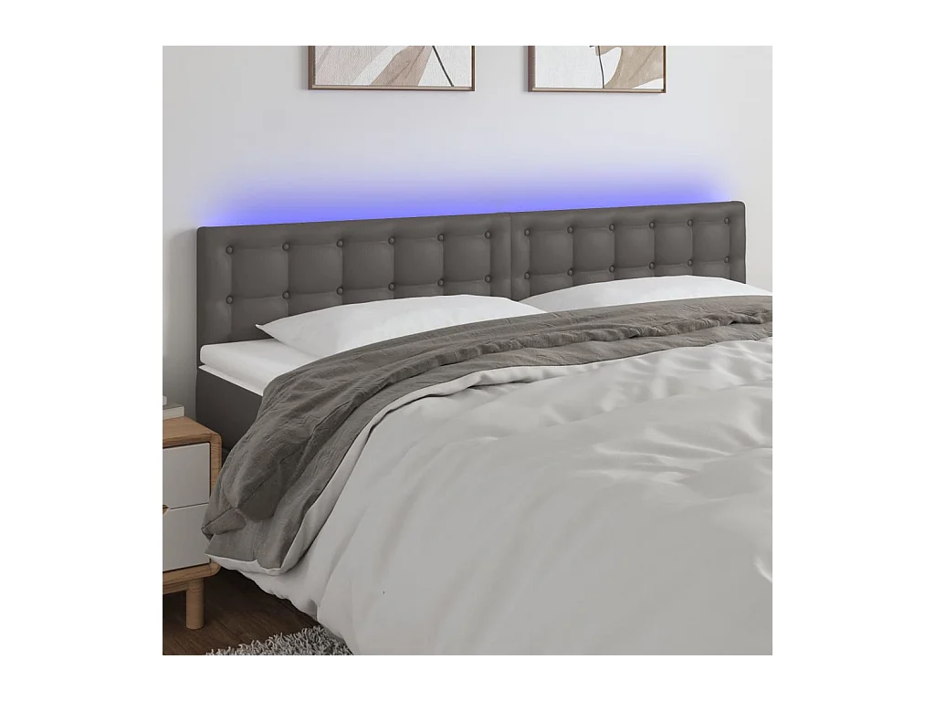 Cabecero | Cabezal de Cama | Mueble cabecero con LED cuero sintético gris 180x5x78/88 cm