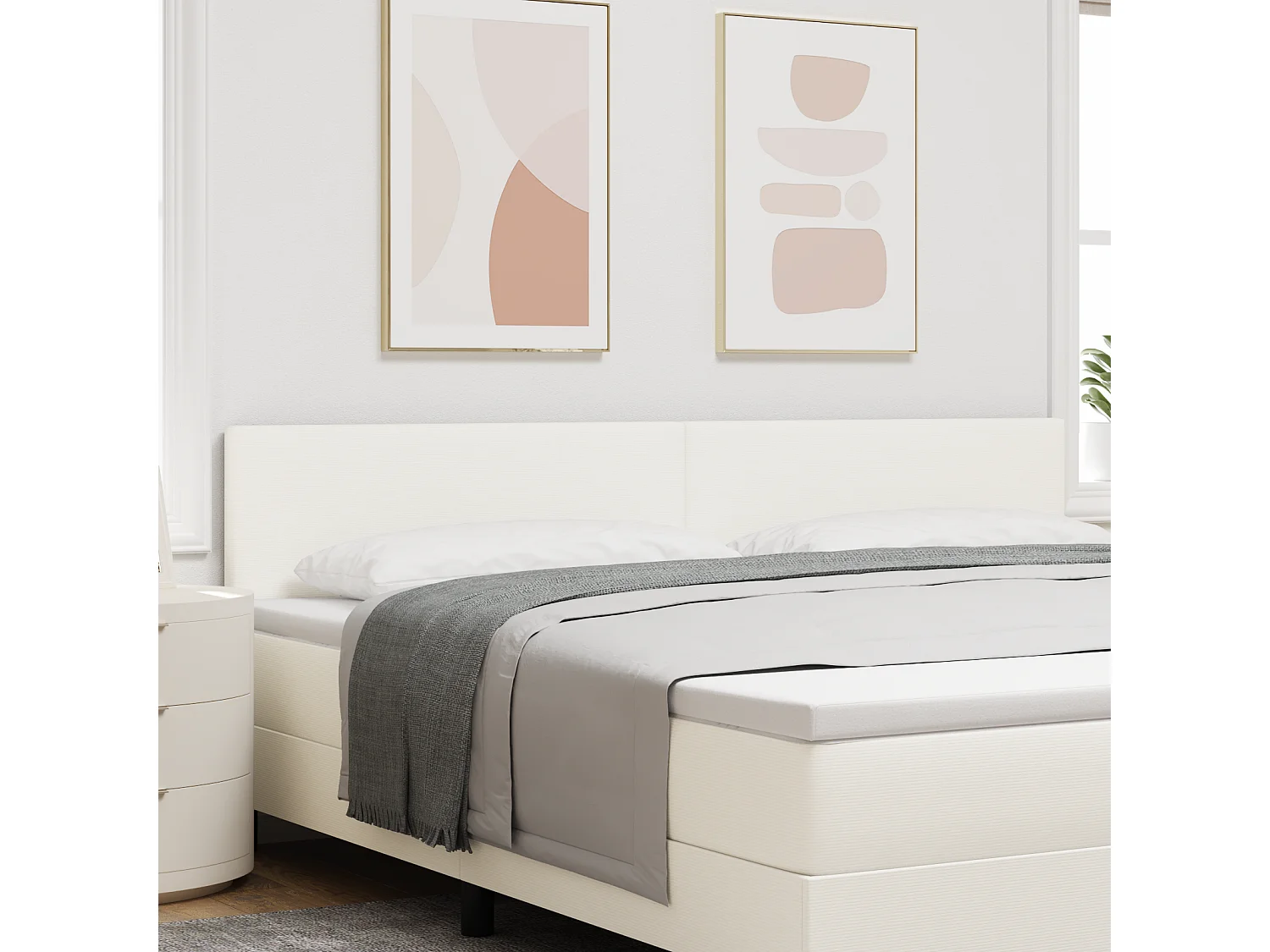 Tête de Lit | Panneau de tête pour lit Moderne avec Tête de Lit | Panneau de tête pour lit Moderne Crème 200 cm Tissu côtelé