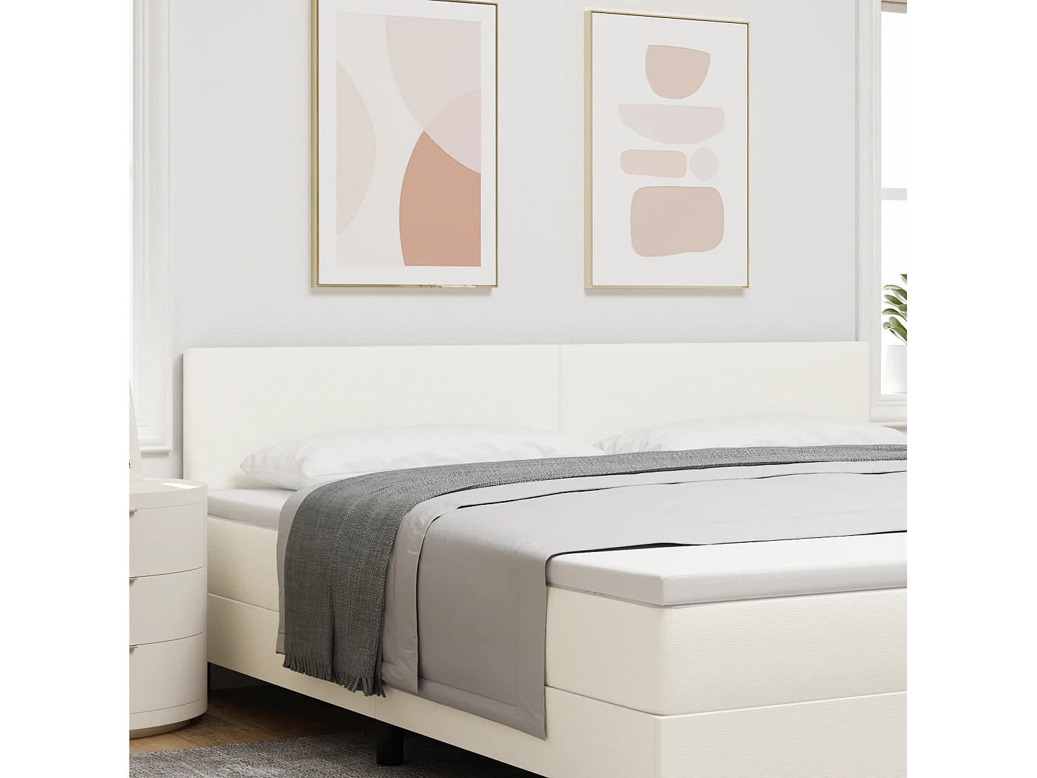 Tête de Lit | Panneau de tête pour lit Moderne avec Tête de Lit | Panneau de tête pour lit Moderne Crème 200 cm Tissu côtelé