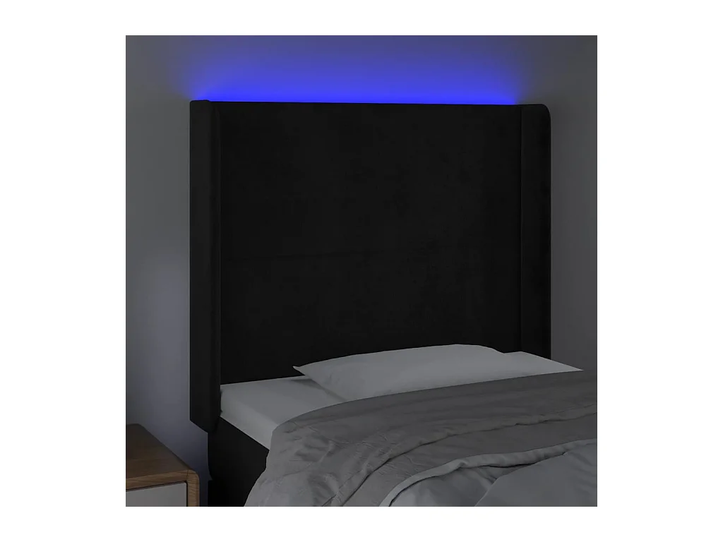 Cabecero | Cabezal de Cama | Mueble cabecero con LED de terciopelo negro 103x16x118/128 cm