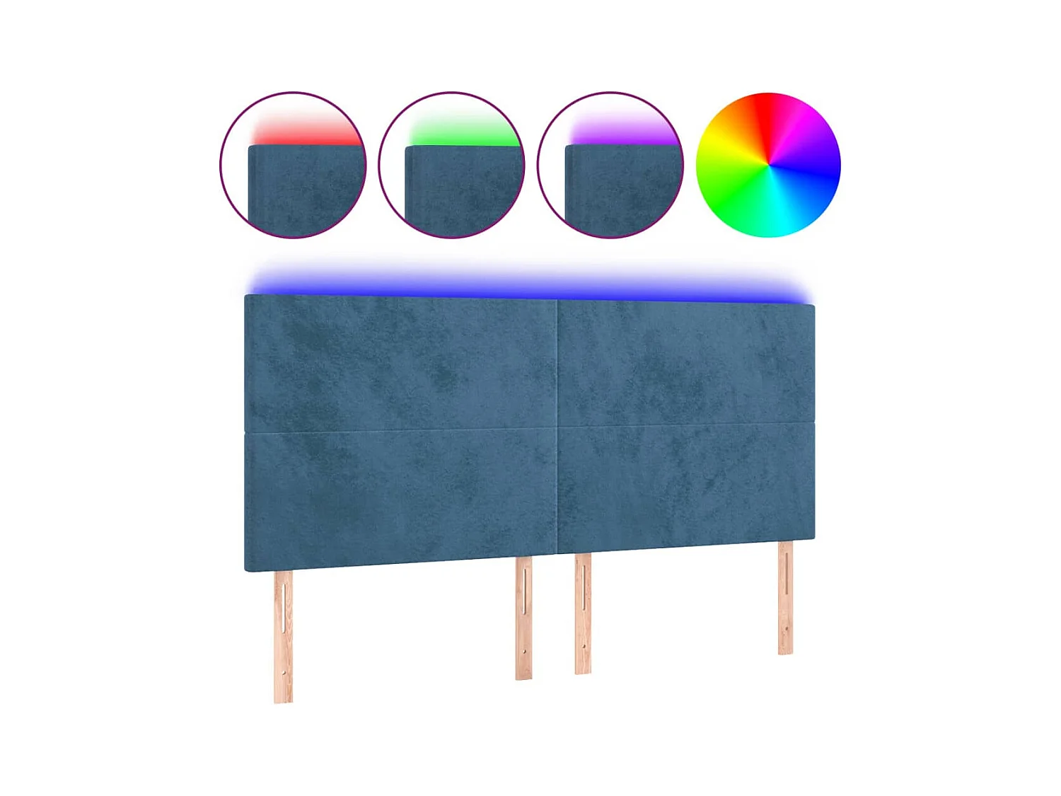 Cabecero | Cabezal de Cama | Mueble cabecero con luces LED terciopelo azul oscuro 200x5x118/128 cm