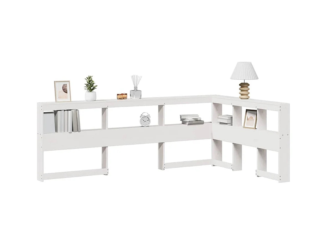 Mueble cabecero | Cabecero | Cabezal de cama librería en forma L madera maciza pino blanco 120 cm