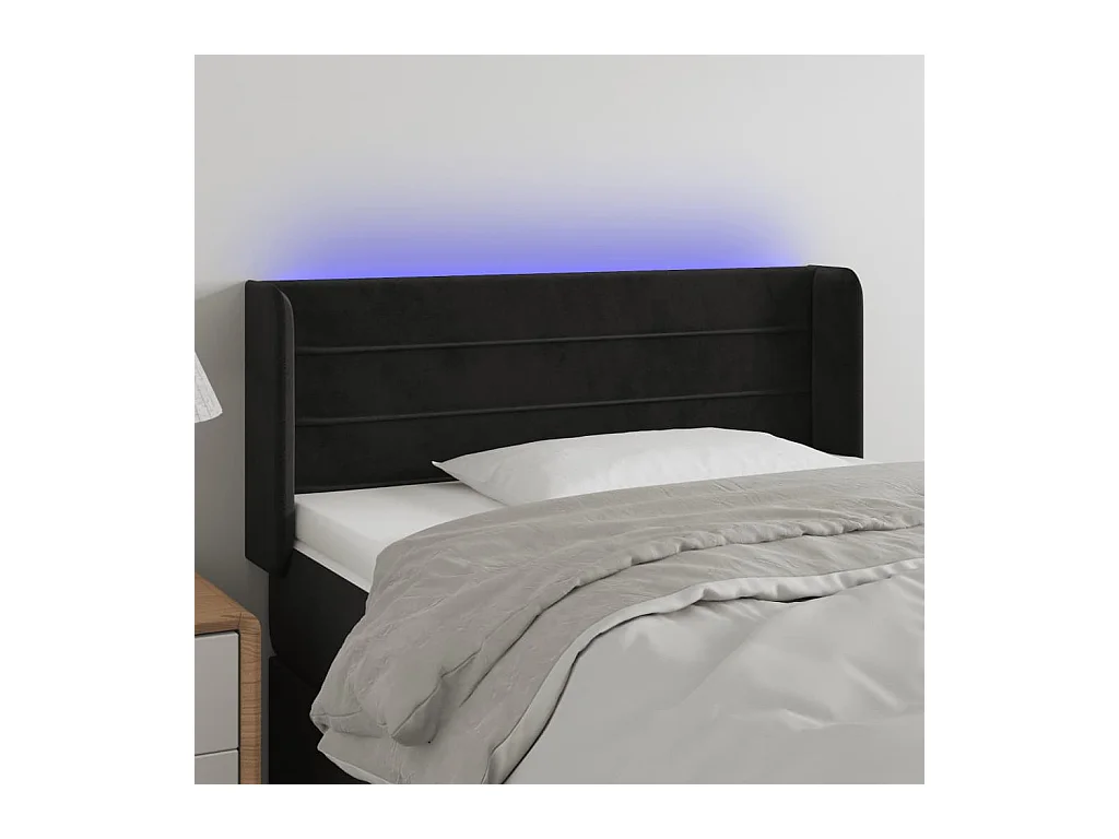 Tête de Lit | Panneau de tête pour lit Moderne à LED Noir 83x16x78/88 cm Velours