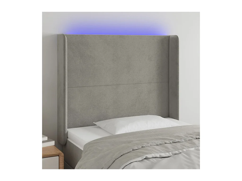 Tête de Lit | Panneau de tête pour lit Moderne à LED Gris clair 103x16x118/128 cm Velours